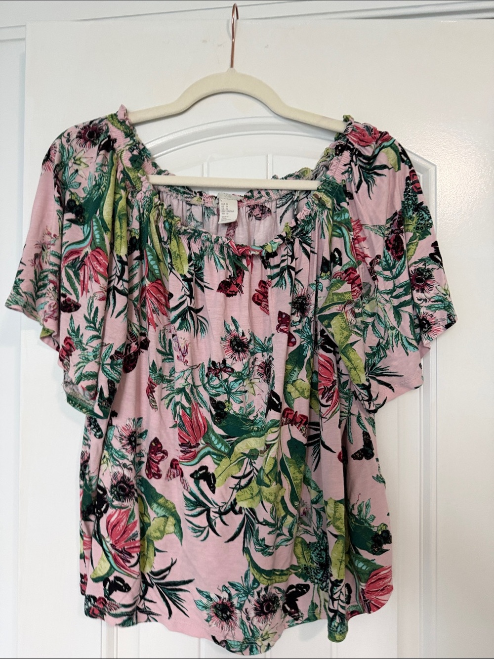 H&M Pink Floral Off-Shoulder Blouse